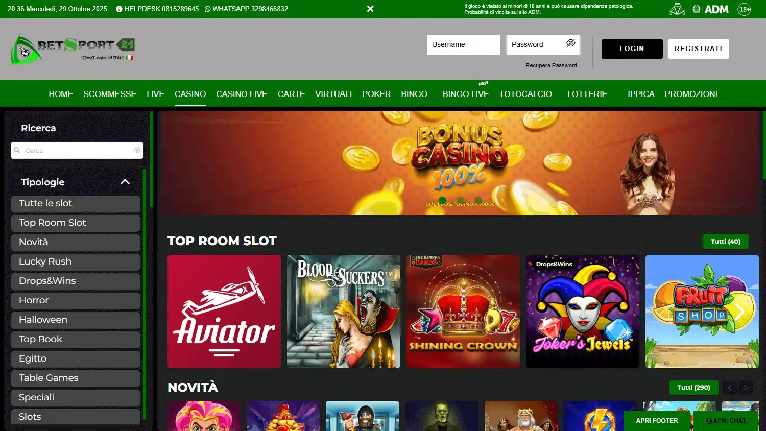 Betsport24 casino mobile e desktop